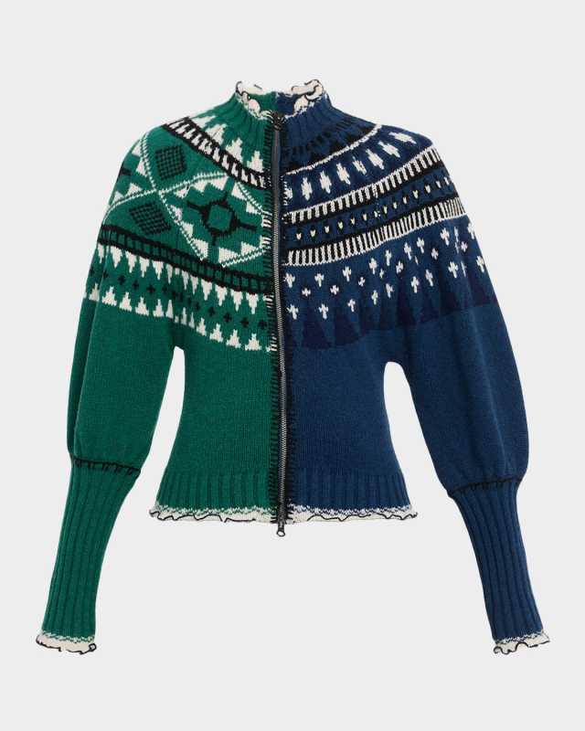 Linea Zip-Front Fair Isle Cardigan